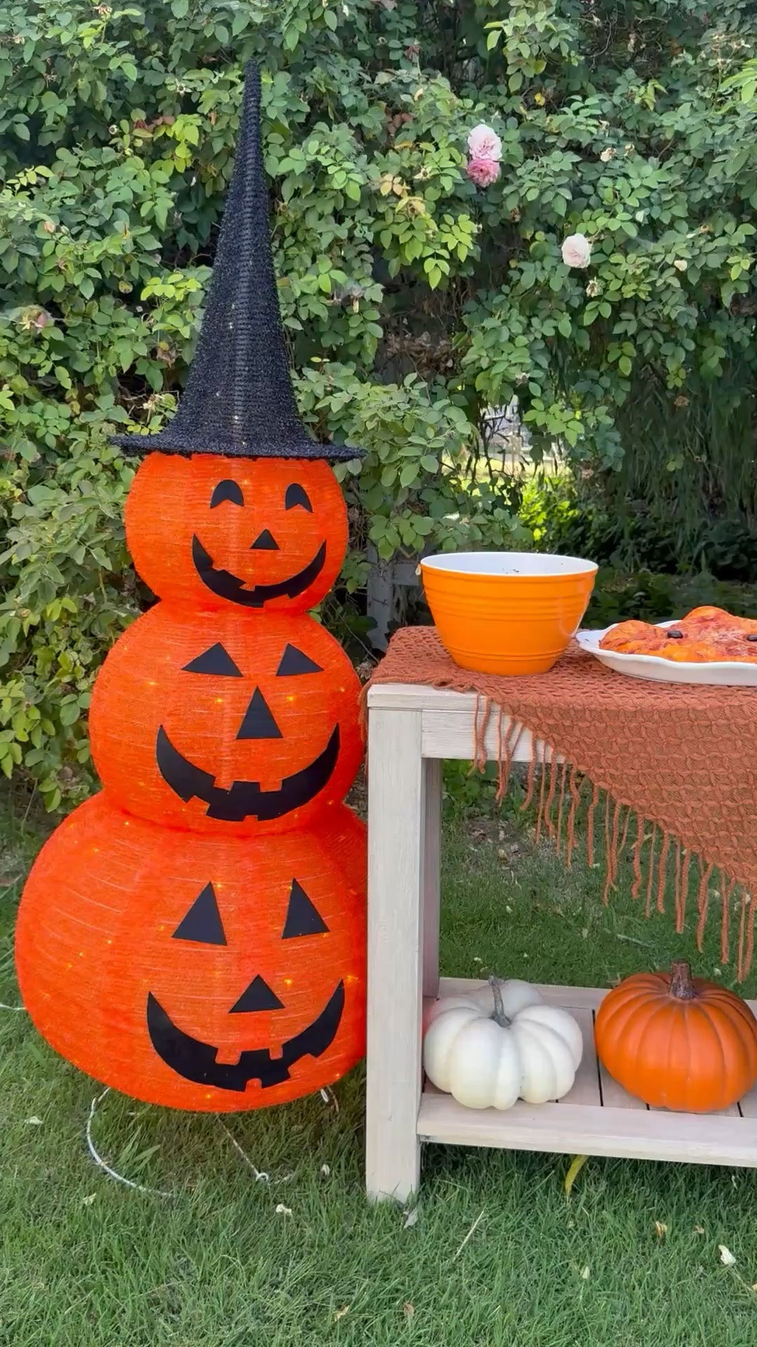 #ad Hosting a Halloween party for family and friends is easy, festive, and fun thanks to @Wayfair! They have everything you need to create the perfect hosting station, tablescape, and more! I love this adorable 5 ft pumpkin! It looks great during the day or lit up at night! 

I used my two-tier console table as a hosting station and featured my homemade pumpkin-shaped pizza, caramel apples, and tortellini! #wayfair #wayfairpartner

#LTKSeasonal #LTKHome #LTKSaleAlert
