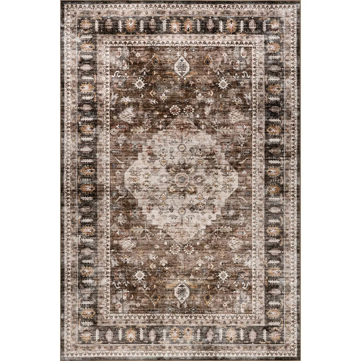 Nuloom Davi Faded SplashGuard Machine Washable Area Rug, 8' x 10', Dark Brown | Target