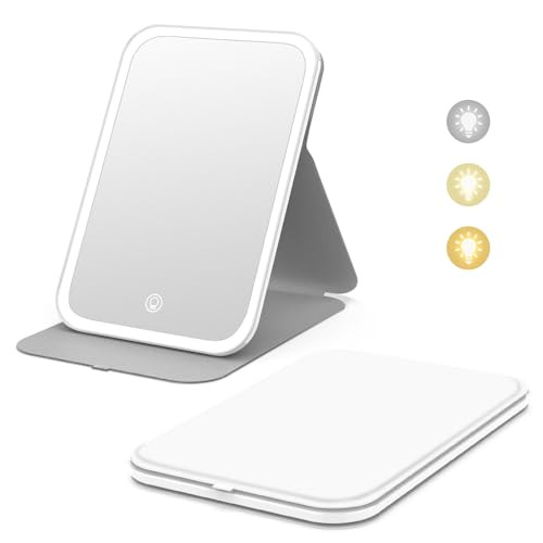 Kintion Travel Makeup Mirror, 8"*5.4" Portable LED Lighted Makeup Mirror, 360° Rotation Touch Sc... | Amazon (US)