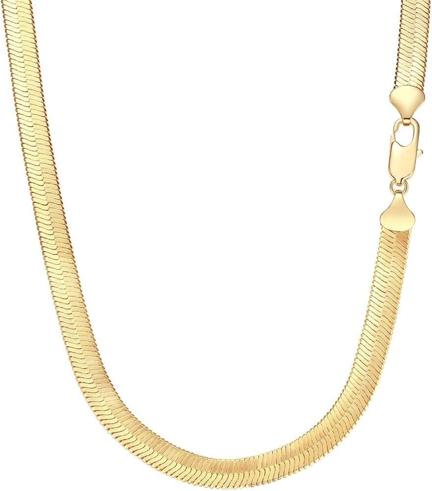 Wowshow Real Gold Plated Italian Snake Chain Necklace Flat Herringbone Choker Dainty Necklace Bra... | Amazon (US)