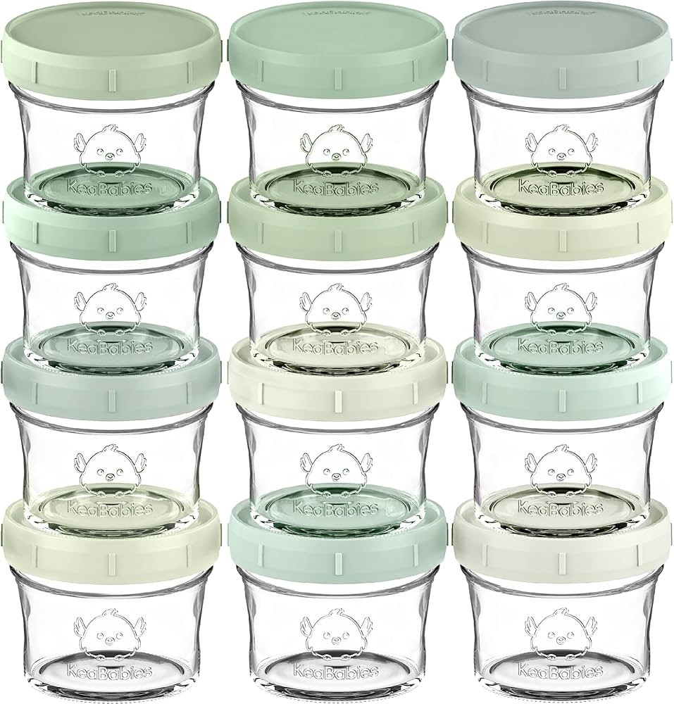 KeaBabies 12pk 4oz Glass Baby Food Containers - Leak-Proof, Microwavable Small Baby Glass Jars wi... | Amazon (US)
