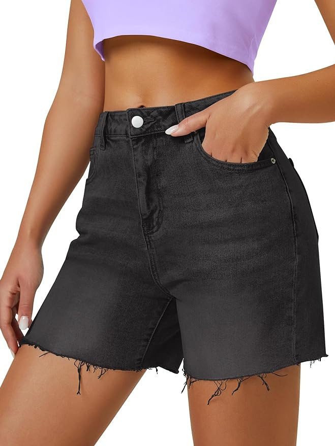 Womens High Waist Jean Shorts Wide Straight Leg Microelastic Long Denim Mom Shorts | Amazon (US)