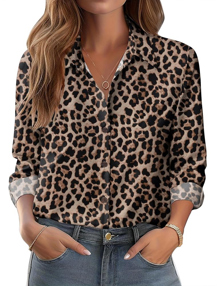 Zeagoo Button Down Shirts for Women Dressy Floral Printed Long Sleeve Blouse Business Casual Work... | Amazon (US)