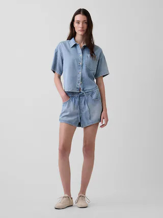 Mid Rise UltraSoft Denim Easy Dolphin Shorts | Gap (CA)