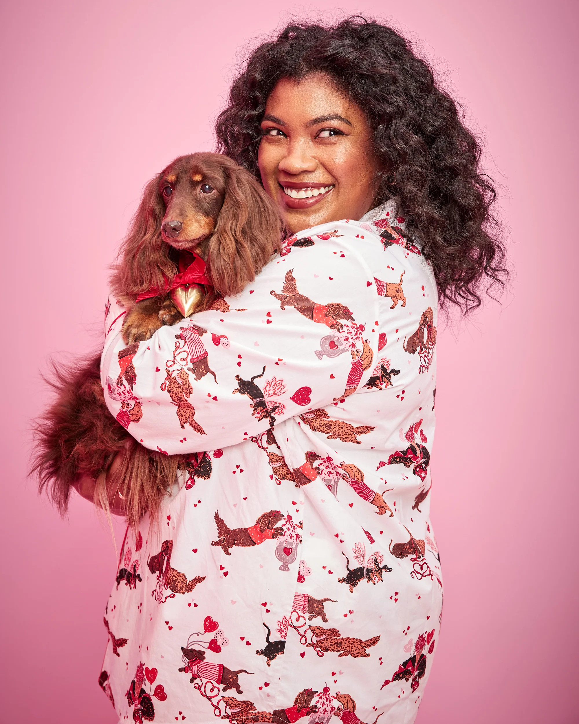 Dachshund Date - Women's Organic Cotton Long PJ Set - Cloud | Printfresh