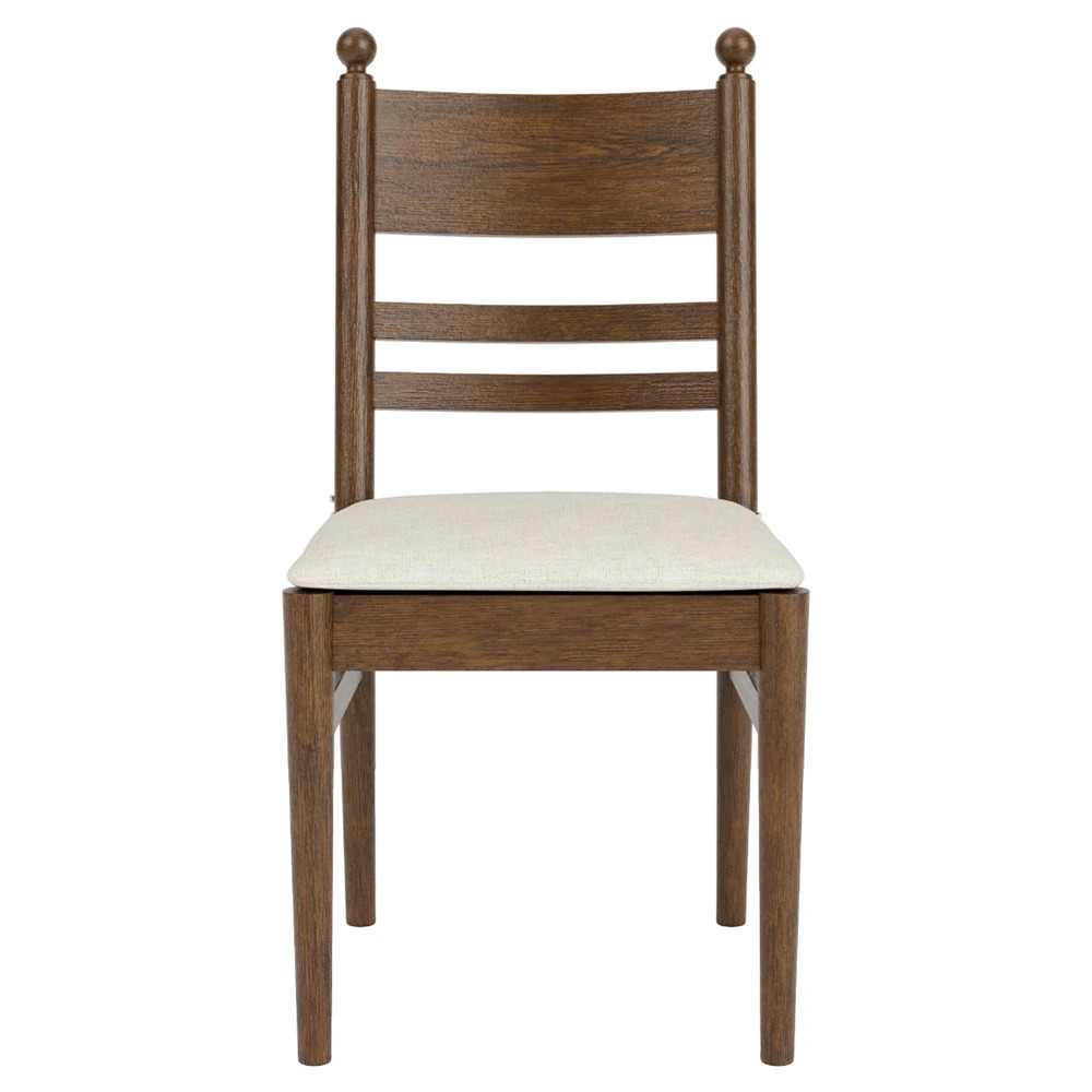 Callum Updated Traditional Cream Performance Brown Wood Chair | Kathy Kuo Home