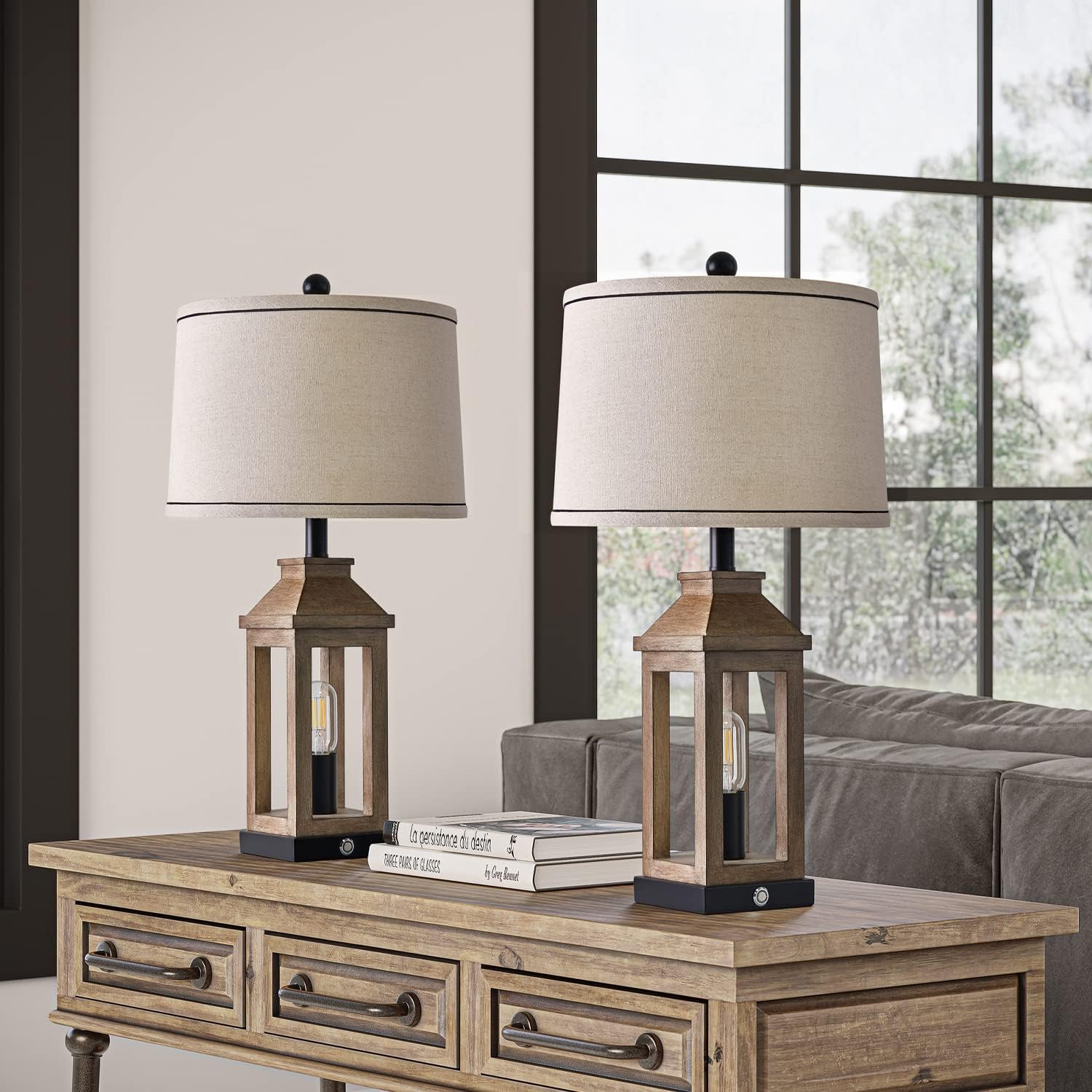 G-SAFAVA 25.25 inch Farmhouse Table Lamp Set of 2 with 2 USB Ports, 3 Way Dimmable Touch Control ... | Amazon (US)
