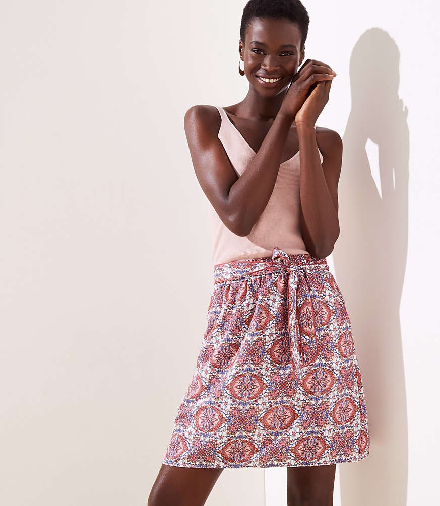 Floral Mosaic Tie Waist Skirt | LOFT