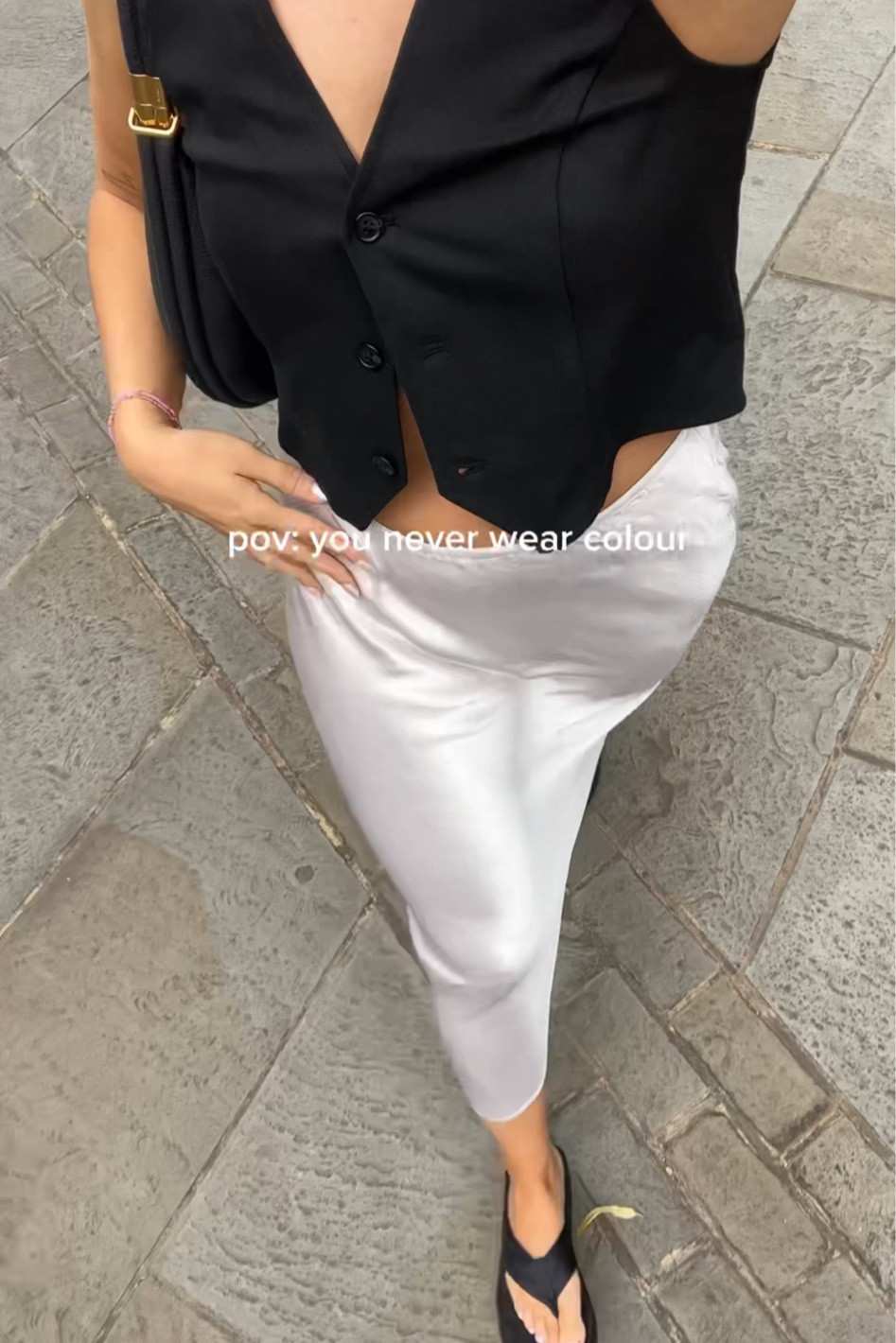 Black cropped waistcoat styled with white satin maxi skirt and chunky platform flipflops - great summer to autumn transitional style

Wearing size small/8 

#LTKeurope #LTKstyletip #LTKunder50