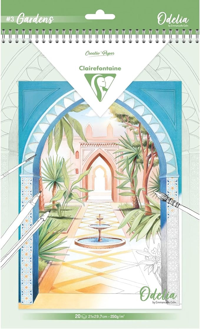 Clairefontaine 95743C Bloc de Coloriage Pour Adulte Créativité Détente Zen Décors de Jardins - Multitechniques Crayons, Feutres, Aquarelle, Peinture 20 Feuilles Format A4 250G - ODELIA Les Jardins | Amazon (FR)