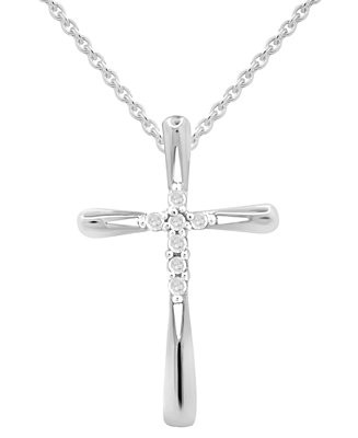 Diamond Cross 18" Cross Pendant Necklace (1/10 ct. t.w.) in Sterling Silver | Macy's