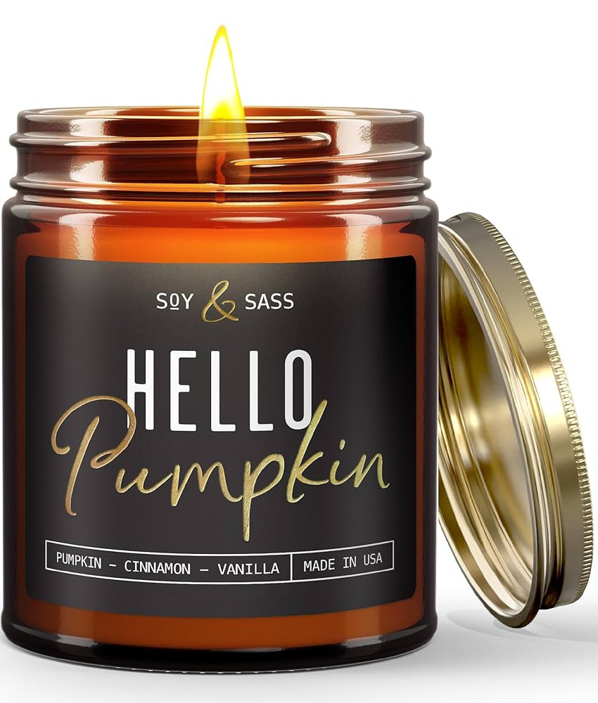 Pumpkin Candle, Fall Candles - 'Hello Pumpkin' Soy Pumpkin Spice Candle I Infused with Essential ... | Amazon (US)