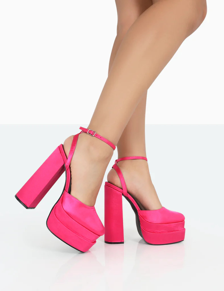 Moonchild Fuchsia Pink Satin Closed Toe Statement Platform Block Heels | Public Desire