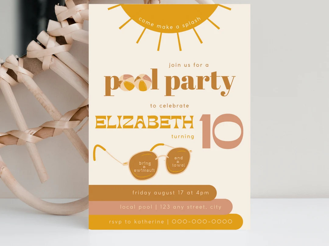 Pool Party Invitation 5x7 Printable Canva Template Instant Download Retro 5th Birthday Party 10th... | Etsy (US)