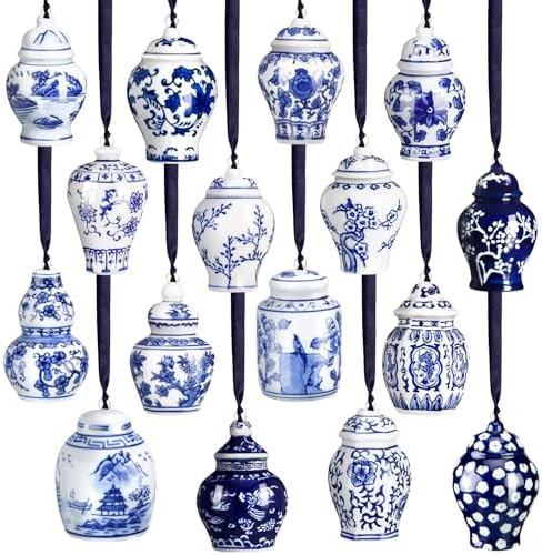 Christmas Mini Ginger Jar Ornaments Chinoiserie Porcelain Hanging Ornaments Blue and White Christ... | Amazon (US)
