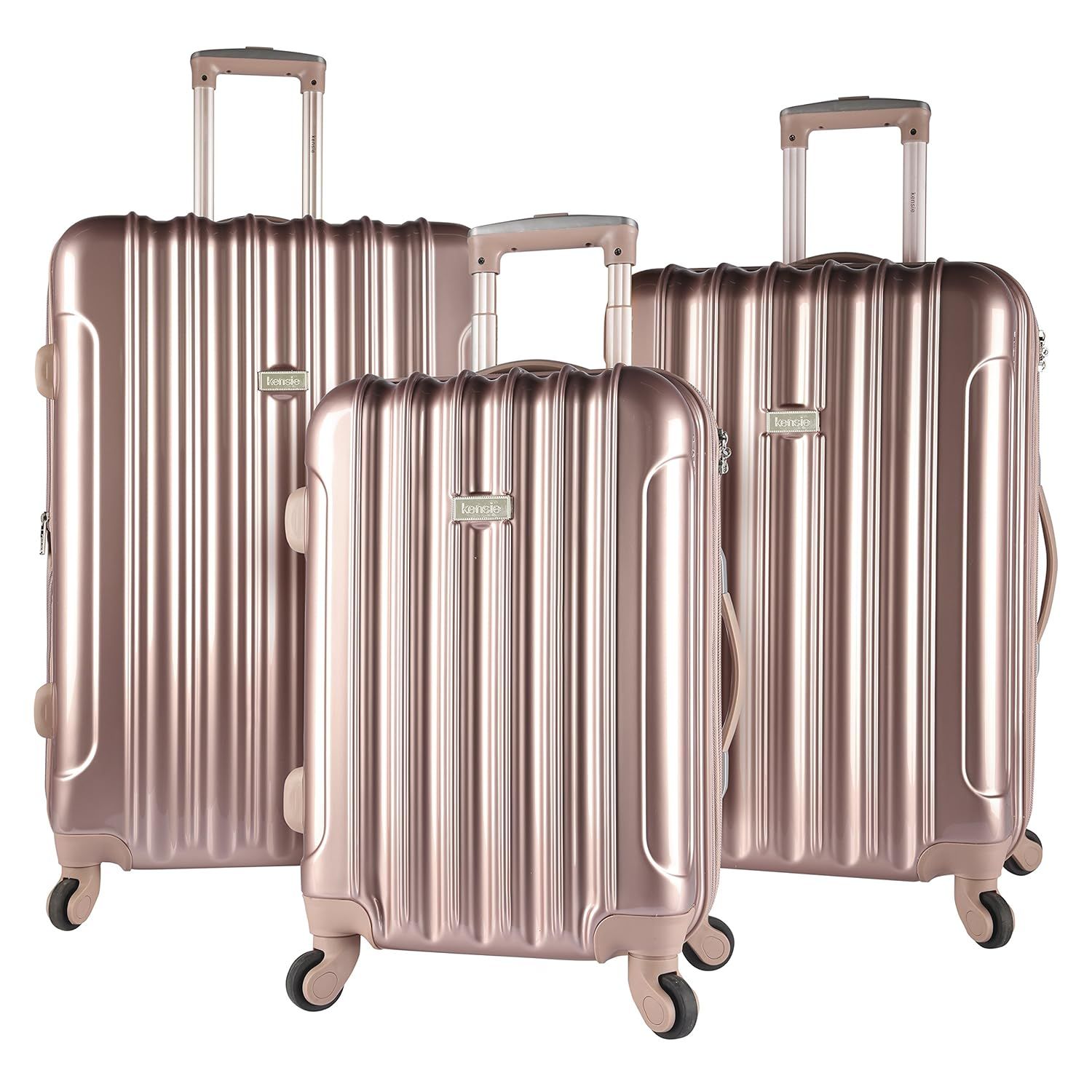 kensie 3 Piece Light Metallic Design 4-Wheel Luggage Set, Rose Gold Color Option | Amazon (US)