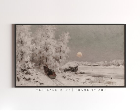 Samsung Frame TV Art Vintage Winter Landscape Painting - Etsy | Etsy (US)