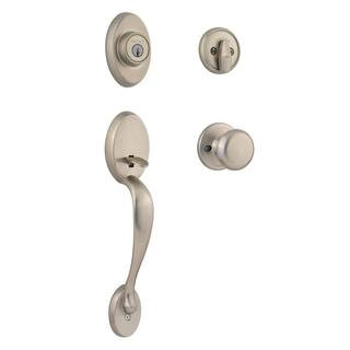 Chelsea Satin Nickel Single Cylinder Door Handleset with Juno Door Knob Featuring SmartKey Securi... | The Home Depot