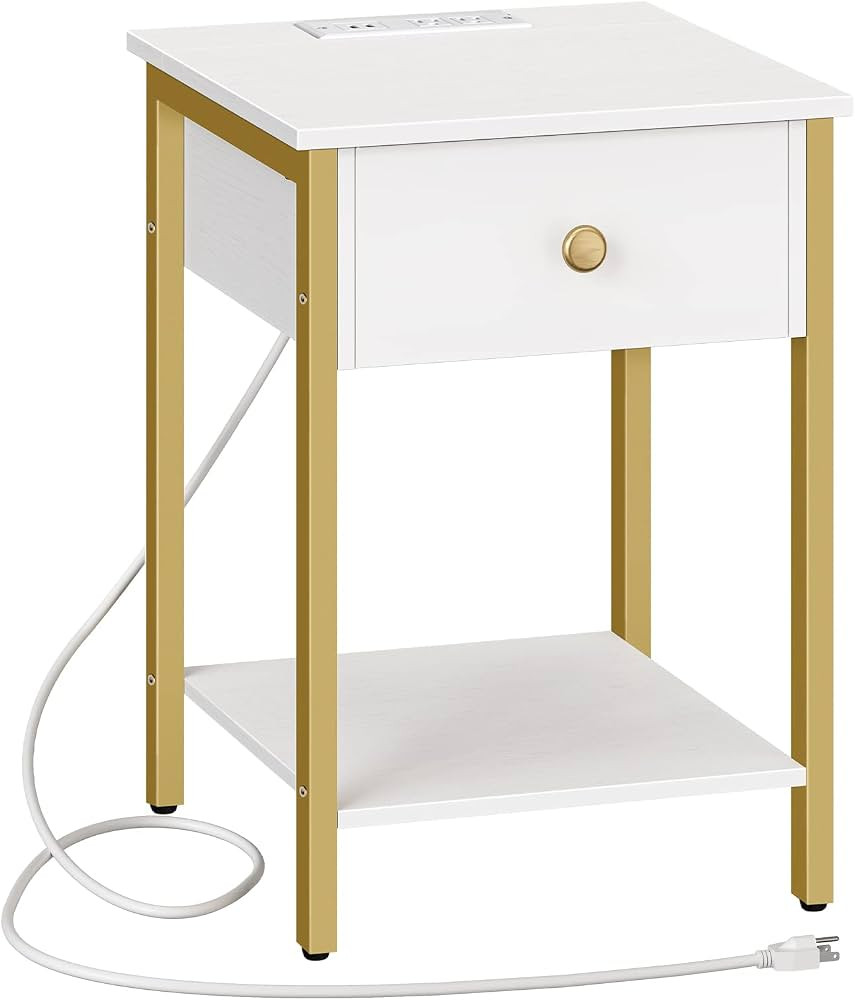 HOOBRO Nightstand with Charging Station, End Table with Storage Drawer, Side Table with Open Shel... | Amazon (US)