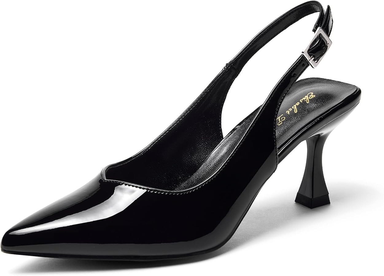 Elisabet Tang Women's Kitten Heel Slingback Low Pumps 3 Inches Stiletto Pointed Closed Toe Elegan... | Amazon (US)