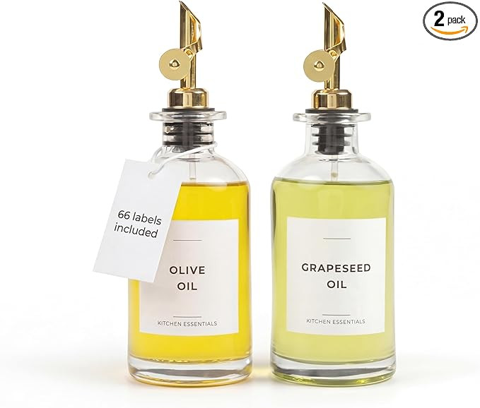 Spaceneat Oil Dispenser for Kitchen - Glass Olive Oil Bottle Set of 2 (11.8oz) with Gold Weighted... | Amazon (US)