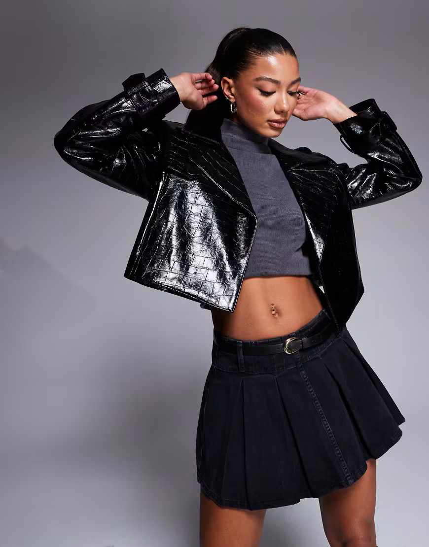 River Island faux leather crop trench in black | ASOS (Global)