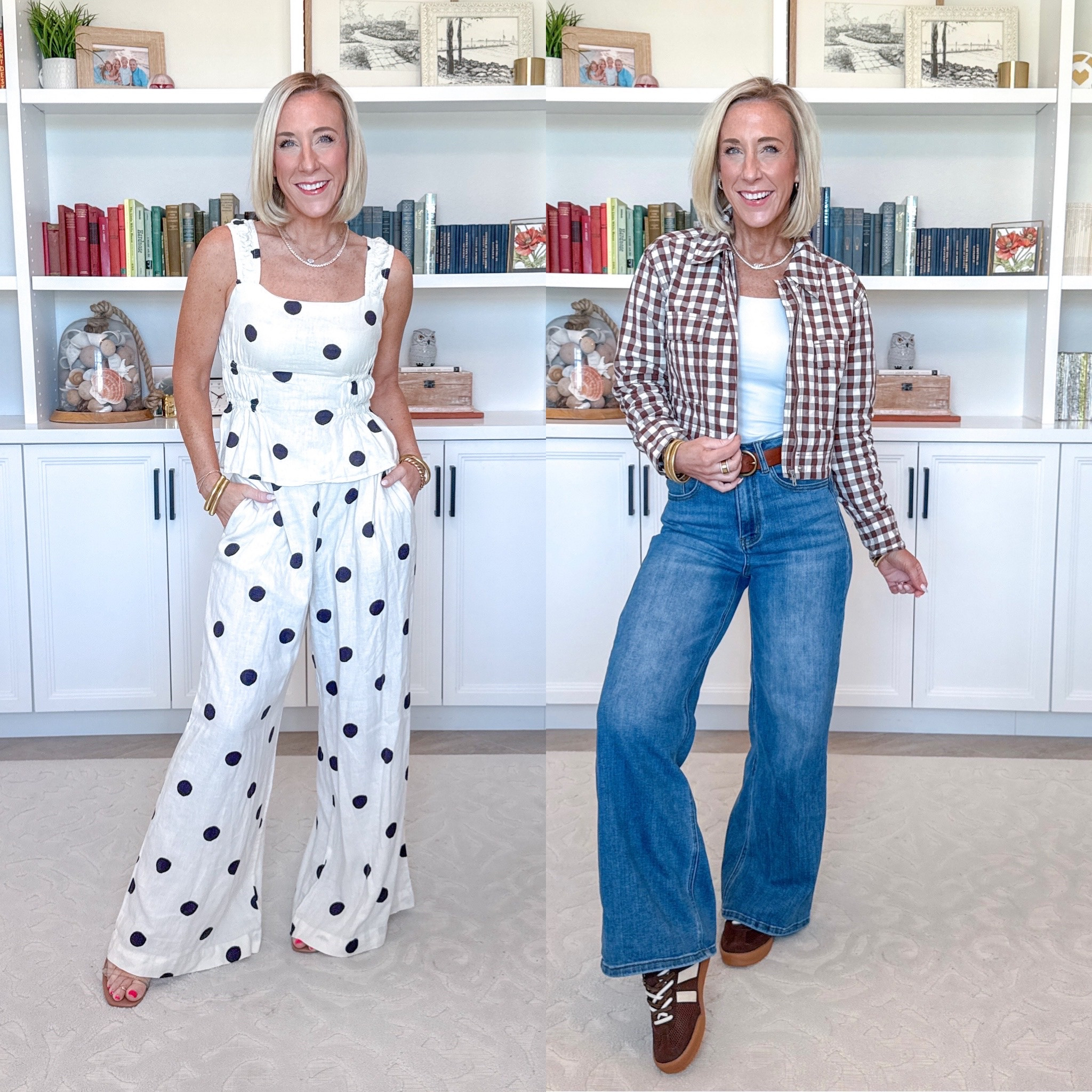 Target - unboxing & style. Brown Gingham Cropped Jacket - size XS. $45. 2 colors. Brown Memory Foam Slip On Sneakers - TTS (not Target). 10+ colors. * Wide Leg Jeans - size 25. * White Tank - size small. Polka Dot Ruched Linen Top - size XS. $25. 2 colors. Polka Dot Relaxed Linen Trousers - size XS. $40. 2 colors.

 

#LTKSeasonal #LTKOver40