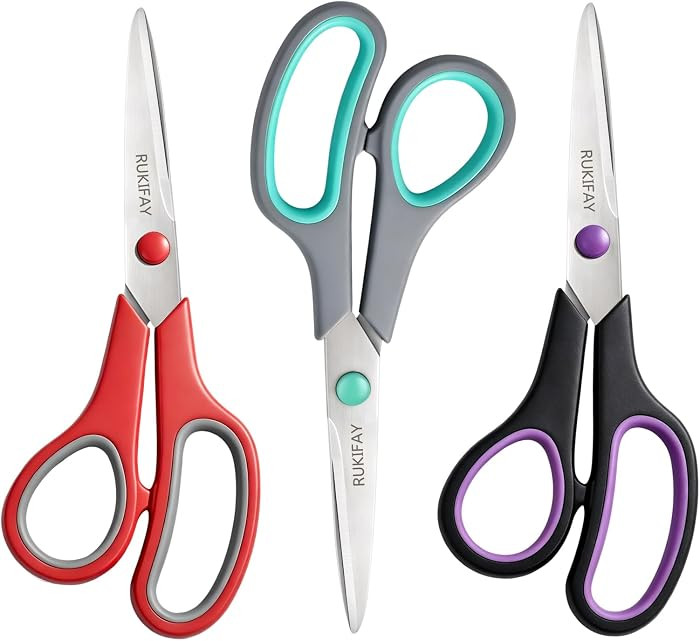 Scissors All Purpose Heavy Duty 3Pack, RUKIFAY 8"Scissors for Office School | Amazon (US)