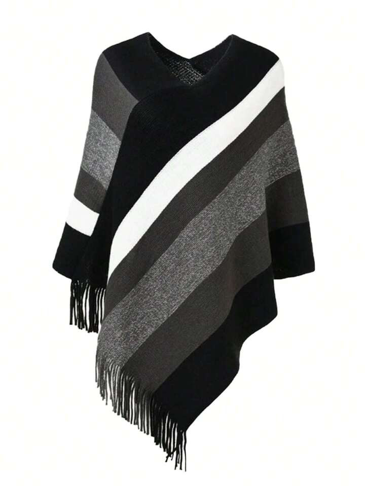 Boho 1 pieza Chal de punto de moda a cuadros multicolor con flecos para mujeres al estilo europeo... | SHEIN