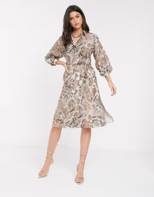 Closet kimono sleeve shirt dress in light snake print | ASOS (Global)