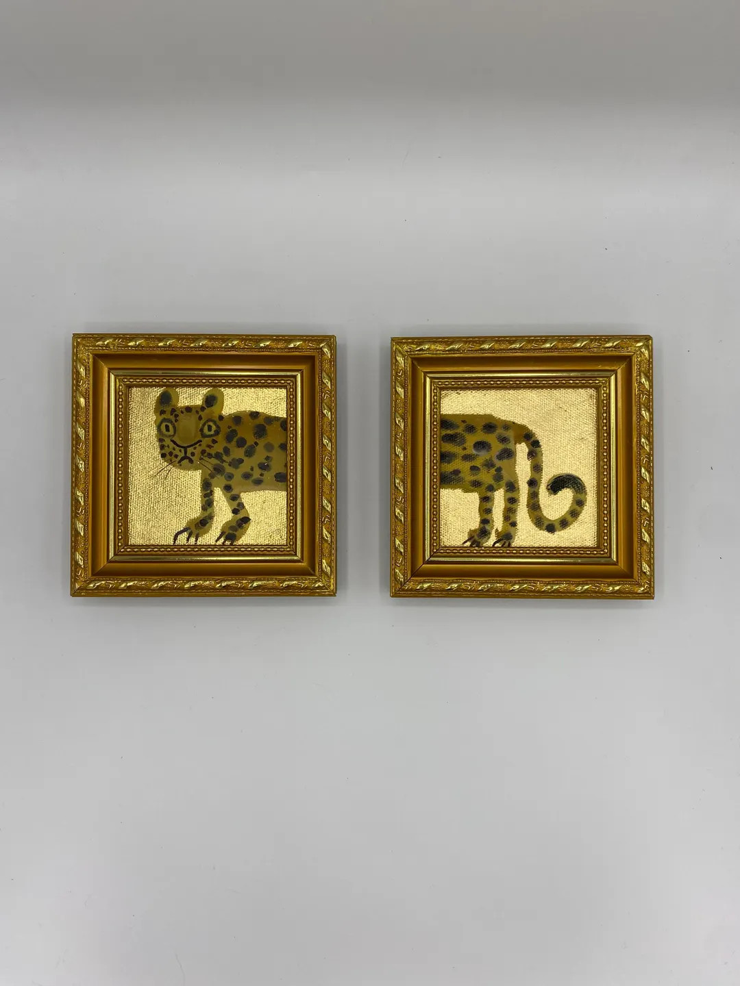 Hand-painted Oil Painting, Small Original Gold Foil Art, Framed Wall Decor, Leopard Set (2 Pieces... | Etsy (Global)
