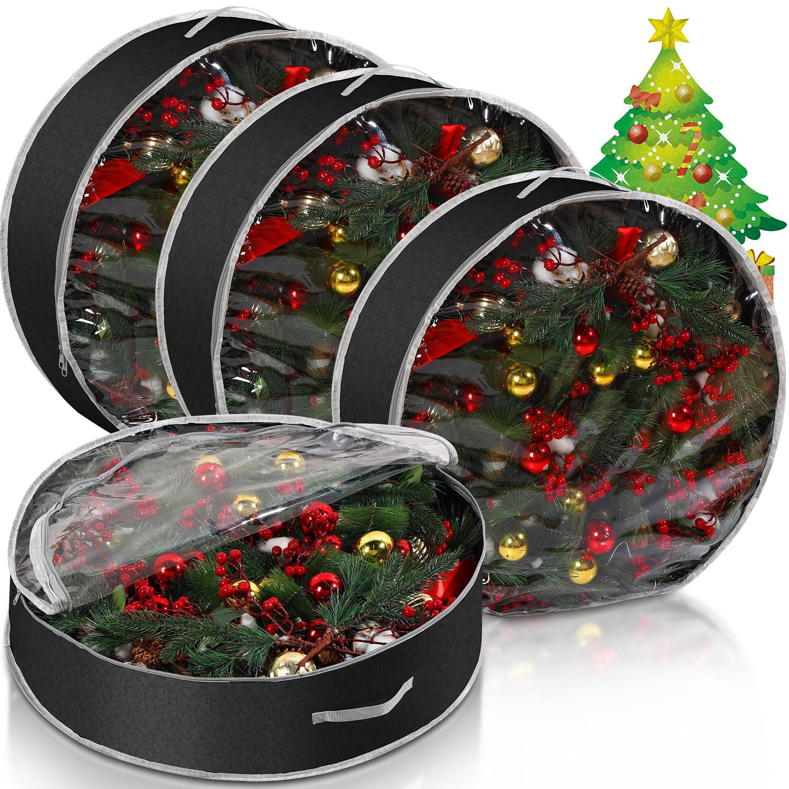 Aliceset 4 Pack Christmas Wreath Storage Containers, Ornament Garland Clear Wreath Storage Bags w... | Amazon (US)