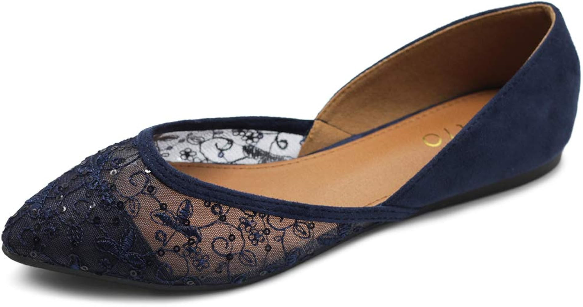 Ollio Women's Shoes Faux Suede Floral Mesh Lace Breathables Pointed Toe Ballet Flats F90 | Amazon (US)