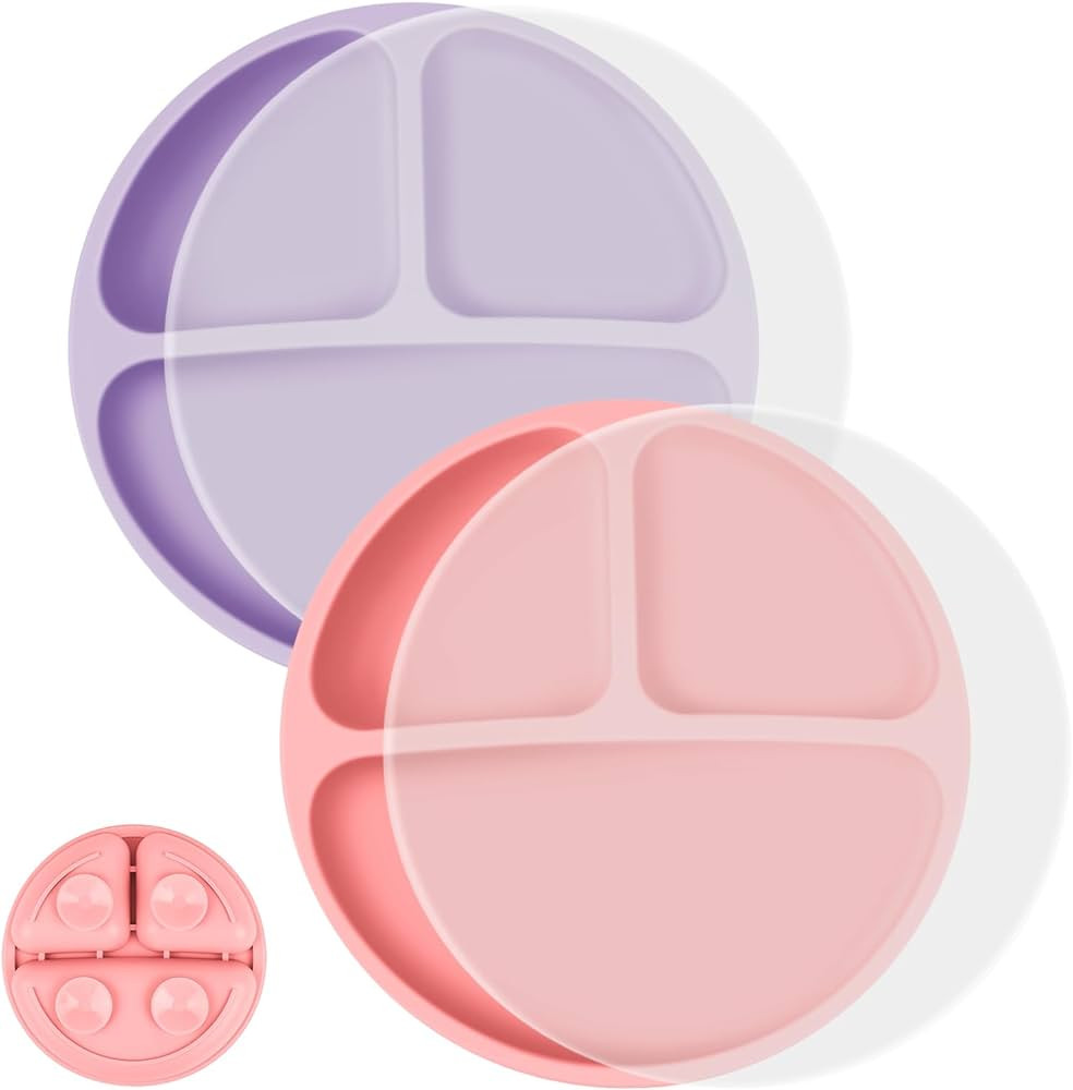 Vicloon Toddler Plates, 2 Pcs Silicone Baby Plates, BPA Free Suction Plates with Lids for Babies ... | Amazon (US)