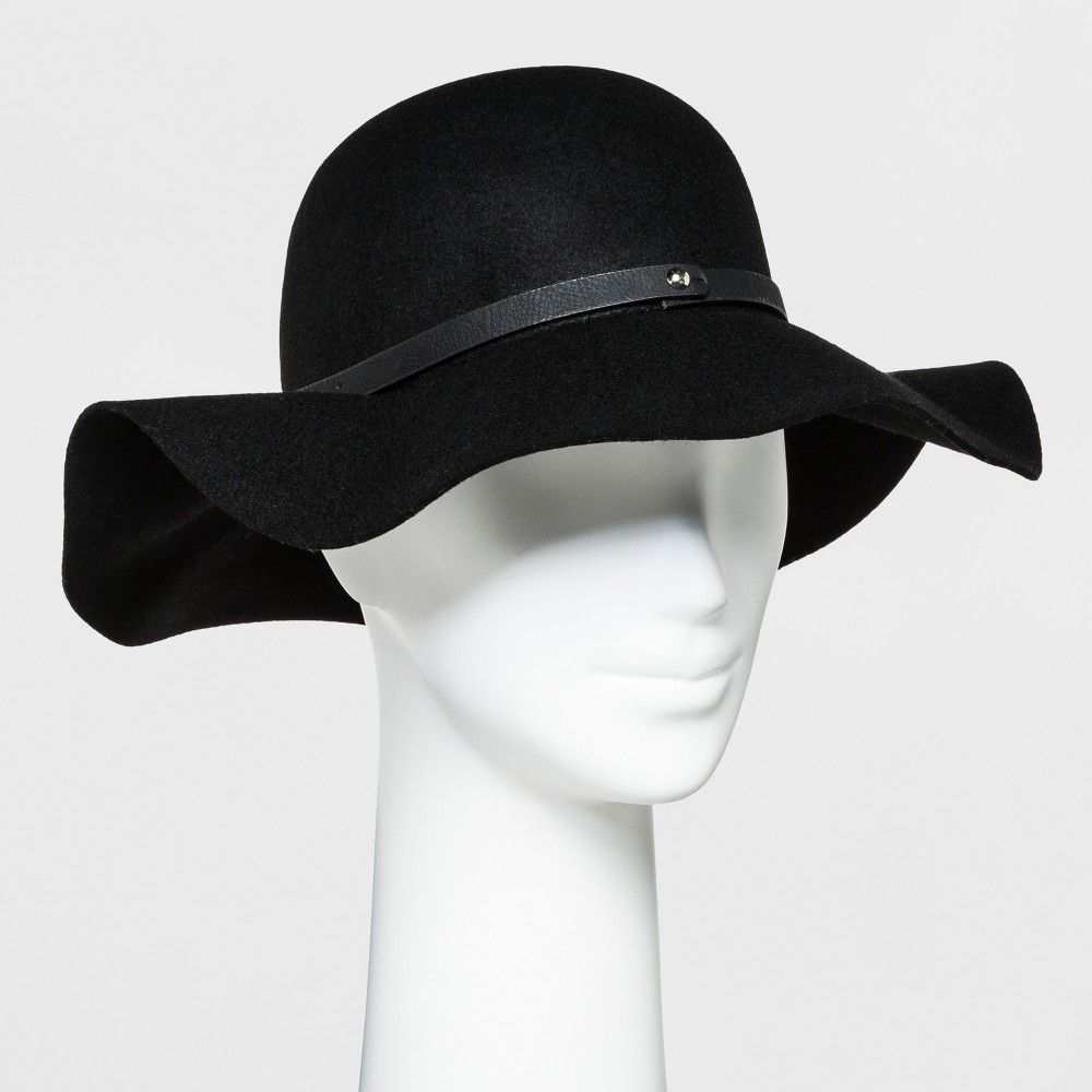 Women's Faux Leather Band Felt Floppy Hat - A New Day Black, Size: Small | Target