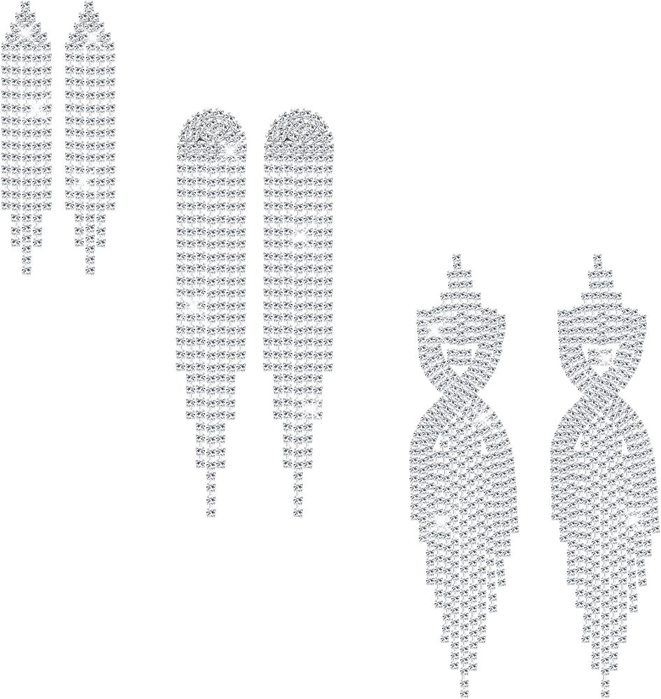 Besteel 3 Pairs Long Chandelier Tassel Dangle Earrings for Women Clear Austrian Crystal Teardrop ... | Amazon (US)