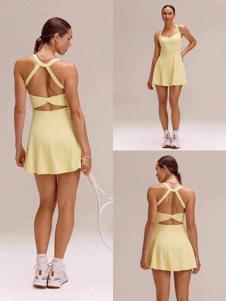 GLOWMODE FeatherFit\u2122-Air Game Set A-Line Built-In Peekaboo Short Knotted Pocket Halter Dress... | SHEIN