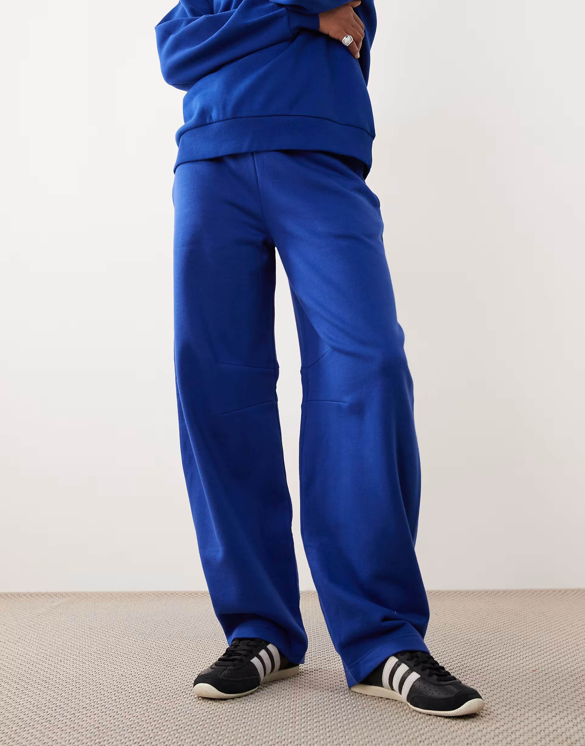 ASOS DESIGN Tall barrel leg brushback sweatpants in deep blue | ASOS | ASOS (Global)
