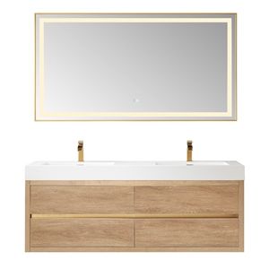 Palencia 60" Double Sink Wall-Mount Floating Wood Bathroom Vanity With Mirror | Cymax
