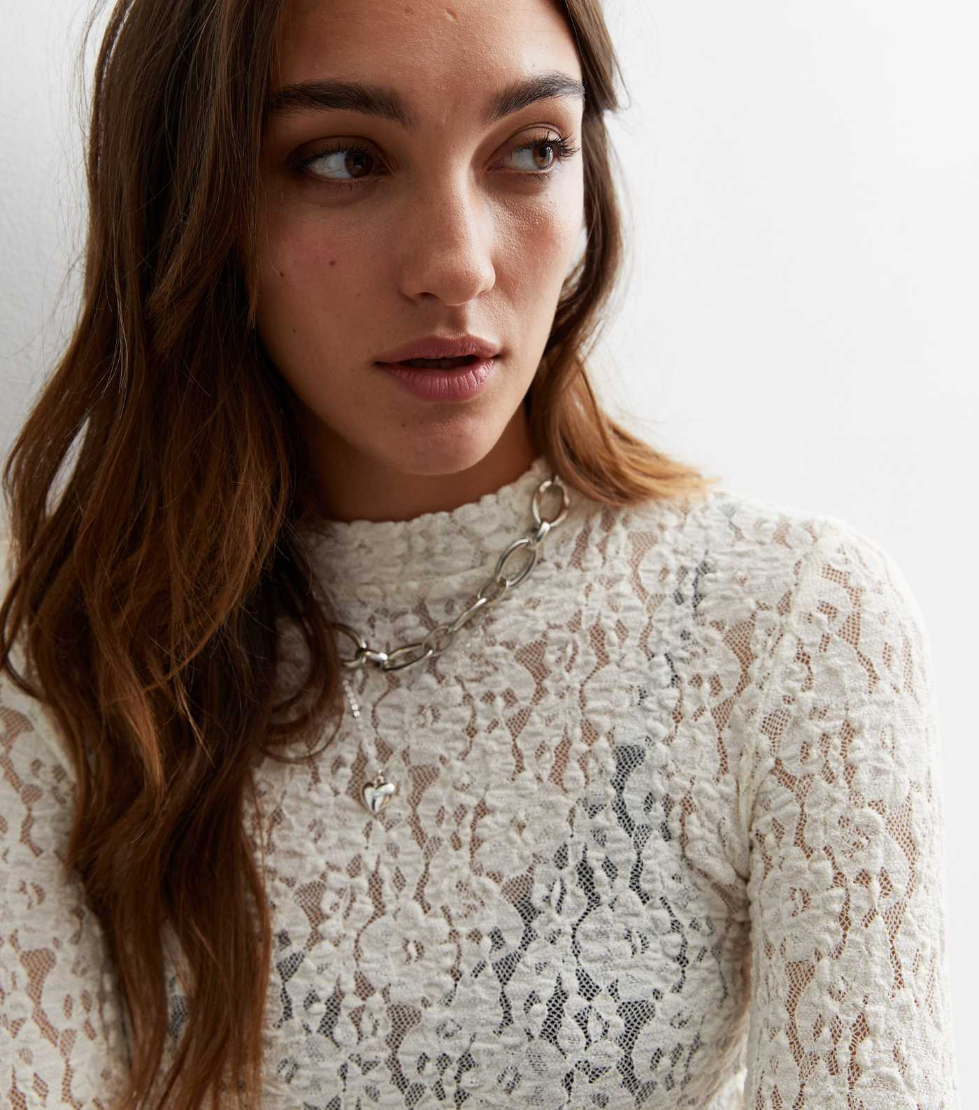 Cream Lace High Neck Top | New Look | New Look (UK)