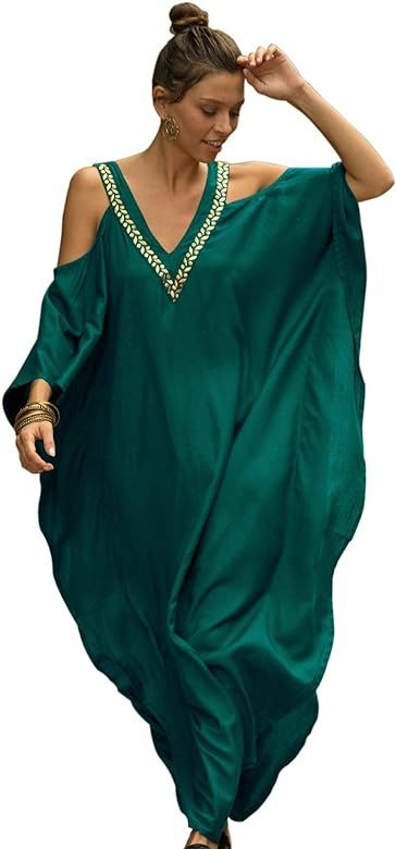 GRAJTCIN Plus Size Kaftan Dress, Beach Kimono Cover Up, Sexy V Neck Maxi Dress for Women | Amazon (US)