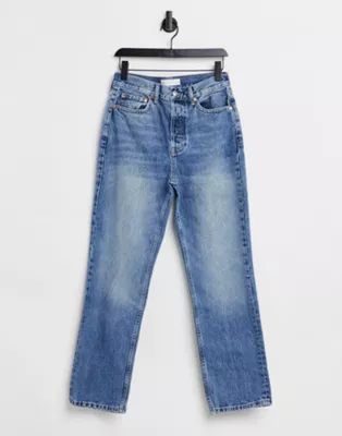 Topshop recycled cotton blend dad jeans in mid blue | ASOS (Global)