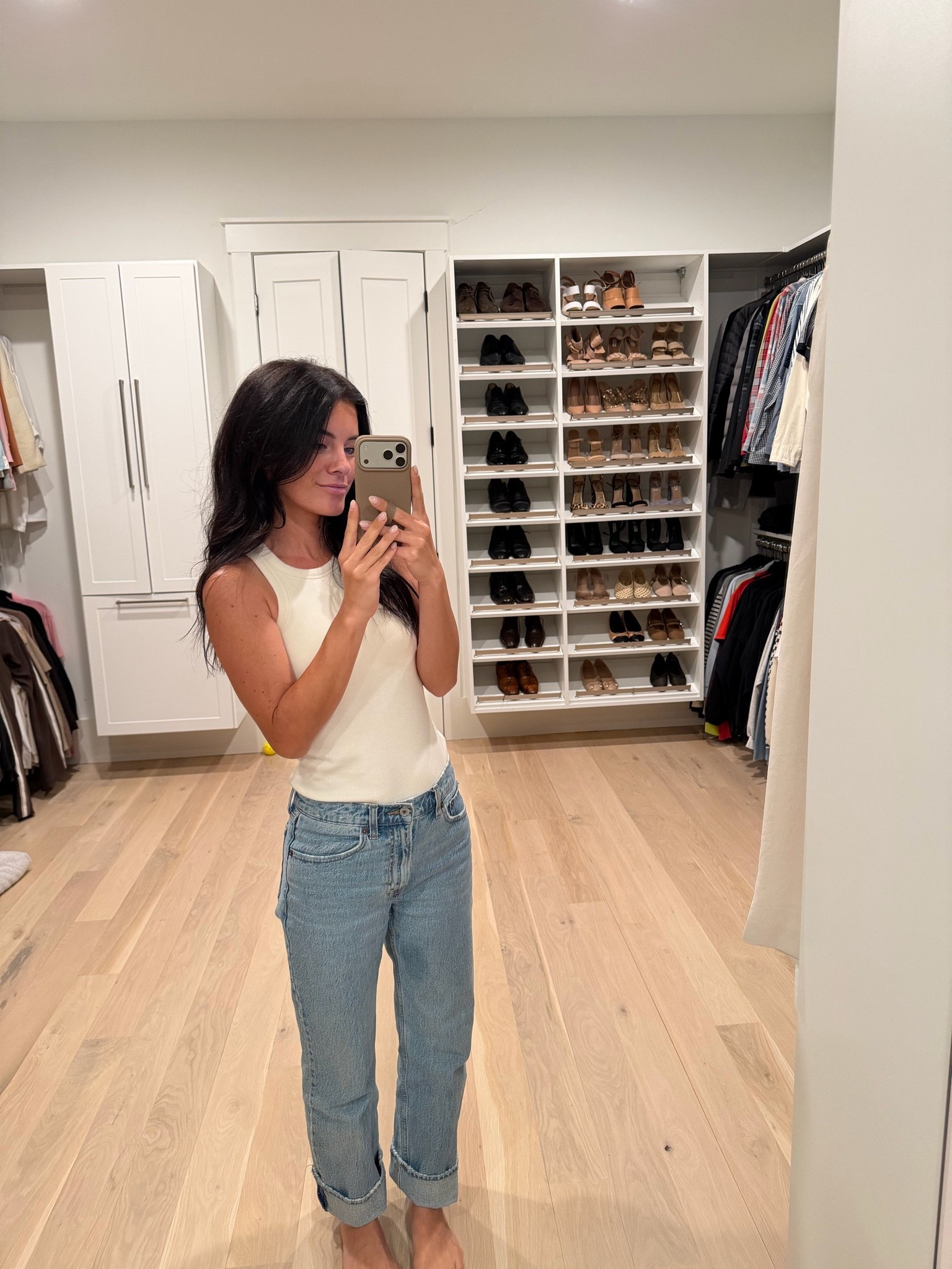 Amazon built in bra tank & jeans (26s) in color medium

#LTKdayinmylife #LTKgrwm #LTKootd