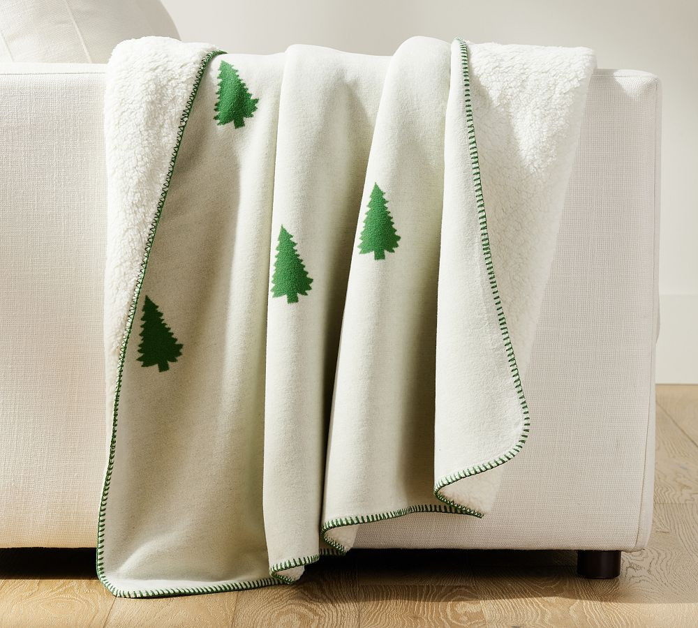 Tree Jacquard Sherpa Back Throw | Pottery Barn (US)
