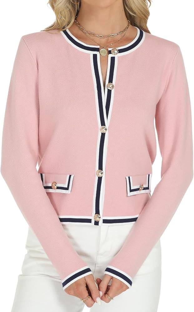 Tanou Women's 2025 Fall Crewneck Long Sleeve Casual Button Down Cardigan Sweater Knit Lady Jacket... | Amazon (US)