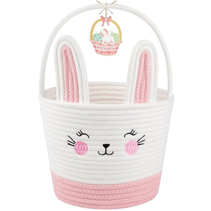 Personalized Easter Basket for Toddler, Woven Baby Easter Gifts basket with Handle, Empty Bunny E... | Amazon (US)