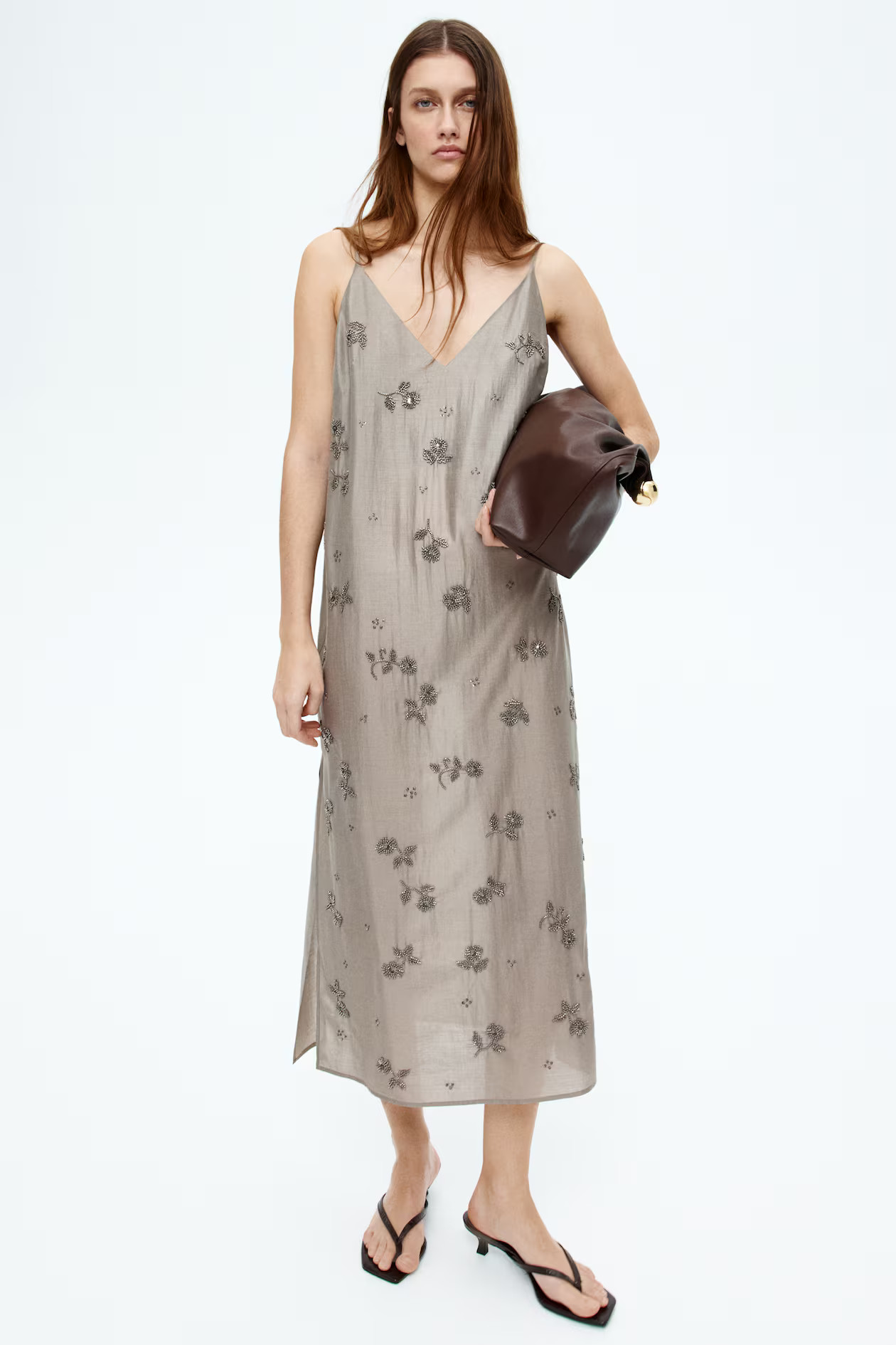 Bead-Embellished Dress - Light gray - Ladies | H&M US | H&M (US + CA)