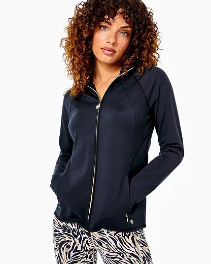 Women's UPF 50+ Luxletic Tennison Full-Zip Jacket in Black Size X-Large - Lilly Pulitzer | Lilly Pulitzer