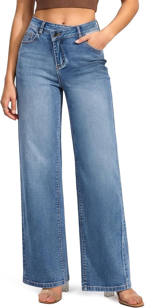 roswear Women's Wide Leg Jeans Stretchy Baggy Fit | Amazon (US)
