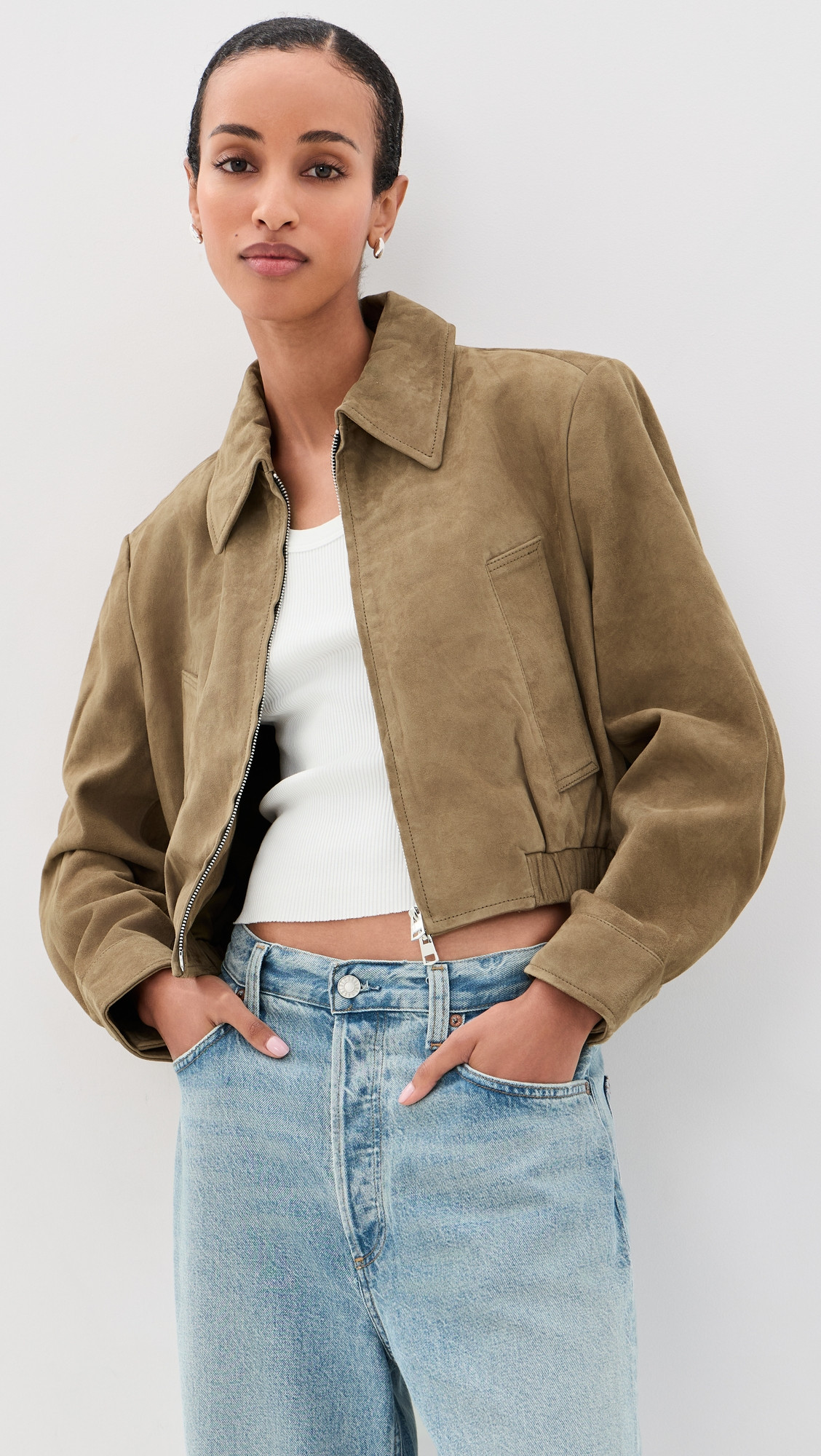 AGOLDE Nahla Cropped Goatskin Suede Jacket Canopy L | Shopbop